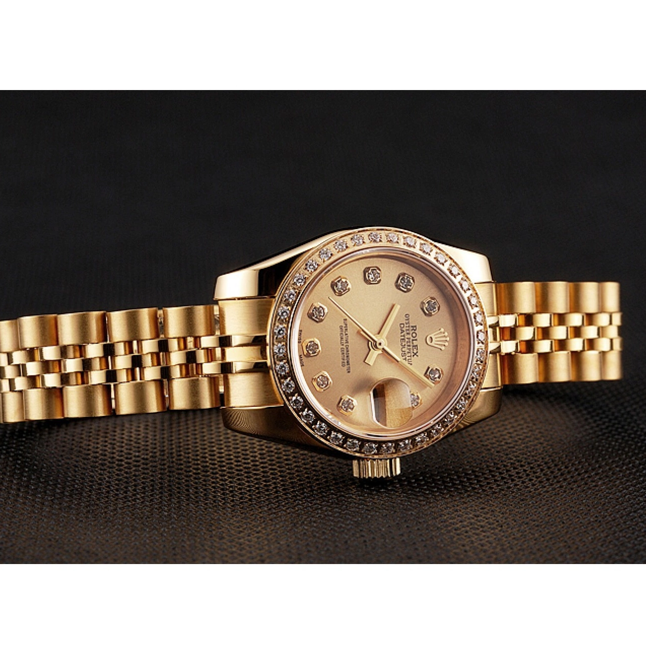 Aaa fake watches Lady-Datejust Jubilee Diamond Bracelet Swiss Dial 1454096 Bezel Champagne Gold Rolex 0623